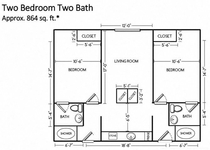Two Bed Two Bath Floor Plan Two Bed Two Bath Floor Plan at Cogir of Manteca, California, 95337